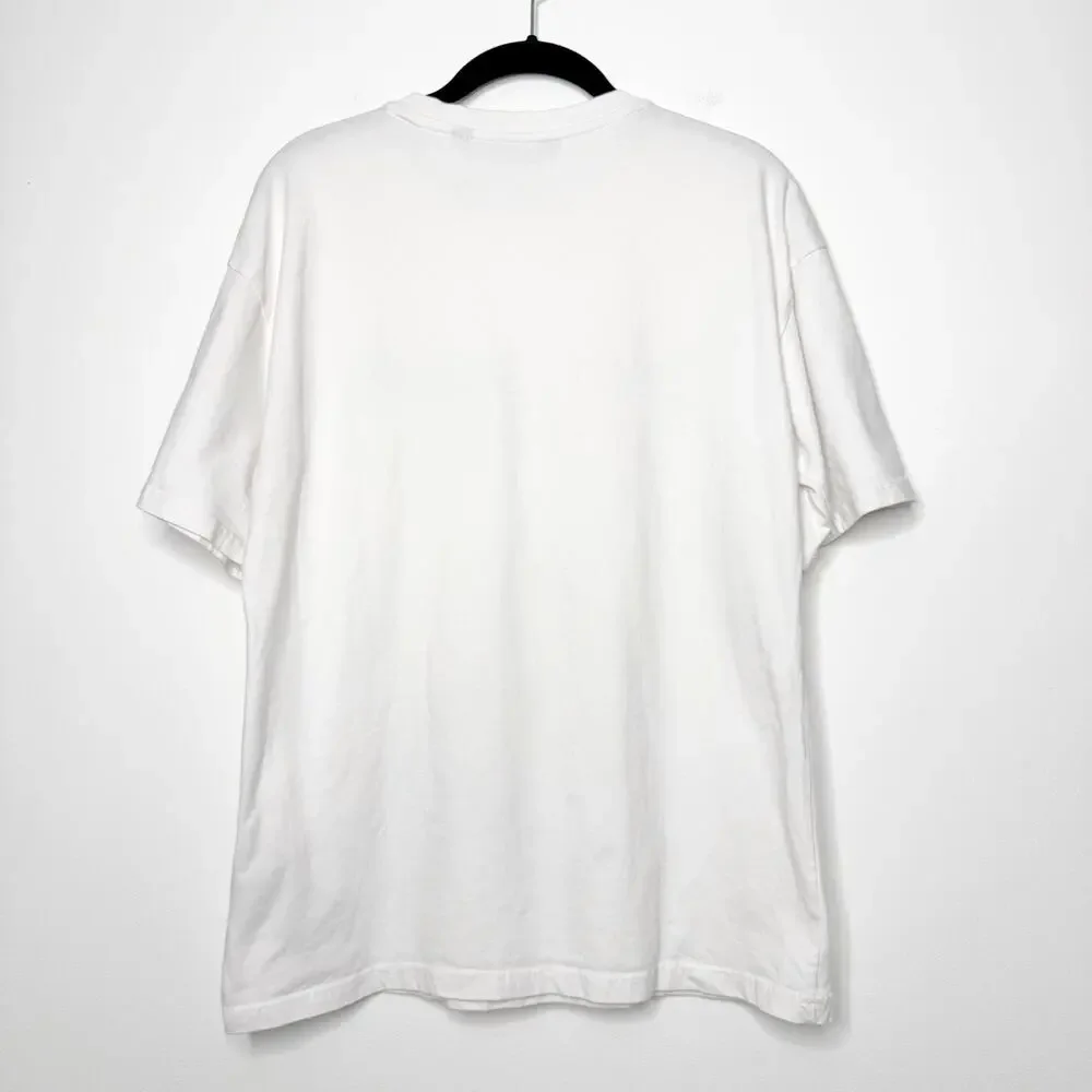 Palm Angels Pink Heart Palm Beach Logo Sprayed Tee White Graphic T Shirt Small